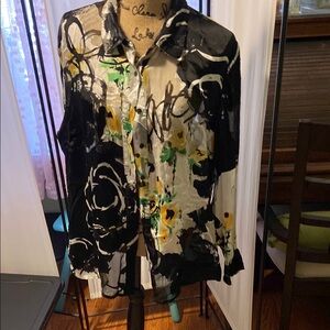 Chico's Black and White Floral Blouse